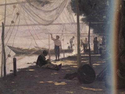 Francois Bocion Fishermen Mending Their Fishing Nets (nn02) France oil painting art